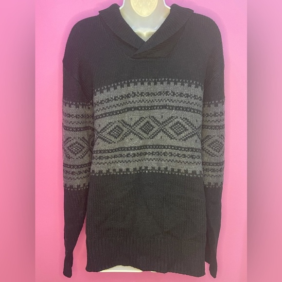 Men’s Chunky Knit Patterned Sweater - Wool Blend - Size Large - Picture 3 of 9